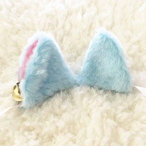 Кошачьи ушки на заколках с колокольчиками - голубые / Cat ears on hairpins with bells - blue